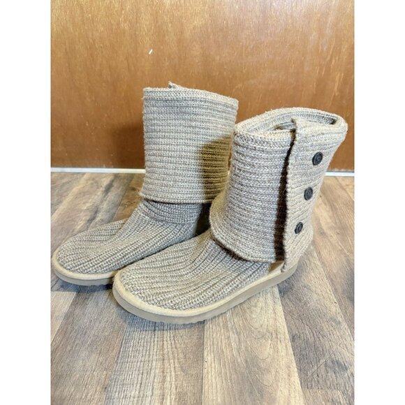UGG Classic Cardy Knit Bootie Size 9 Chestnut Tan Beige Cottagecore Warm Cozy - Picture 6 of 10